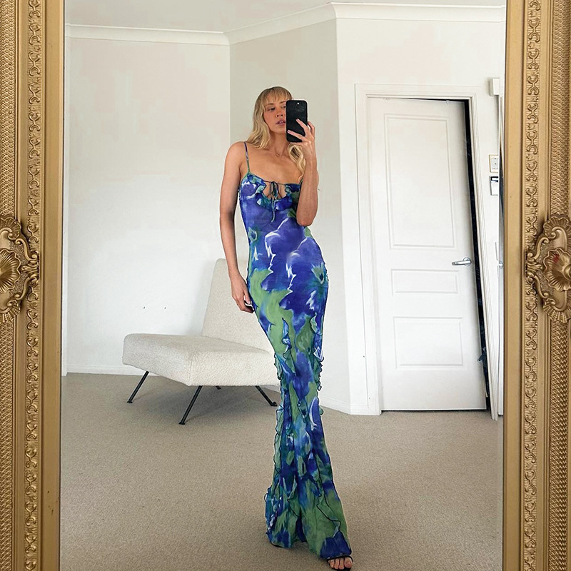 Sexy Hot Girl Thin Strap Ruffled Bodycon Dress 