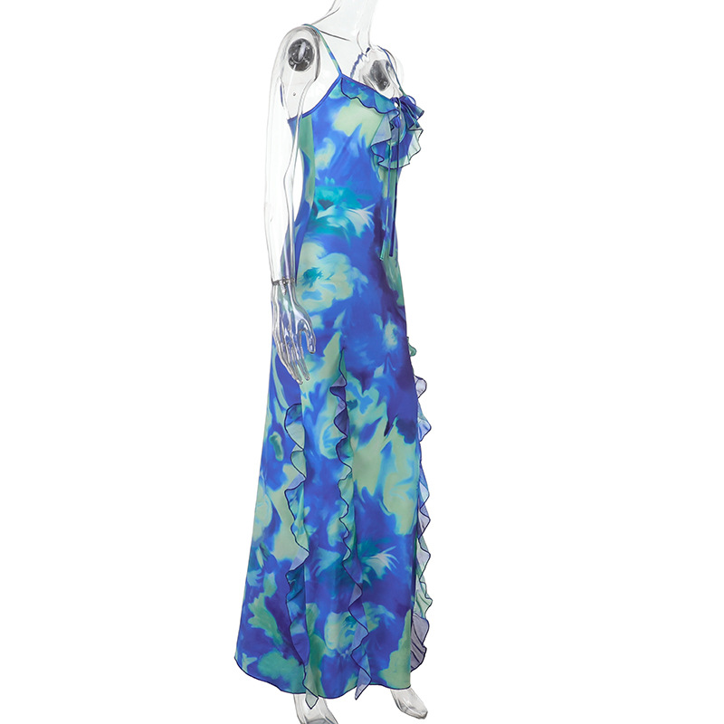 Sexy Hot Girl Thin Strap Ruffled Bodycon Dress 