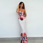  Fitted Bodycon Floral Tube Midi  Dress 