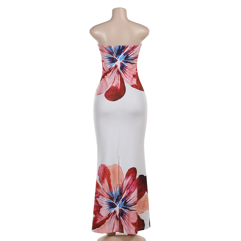  Fitted Bodycon Floral Tube Midi  Dress 