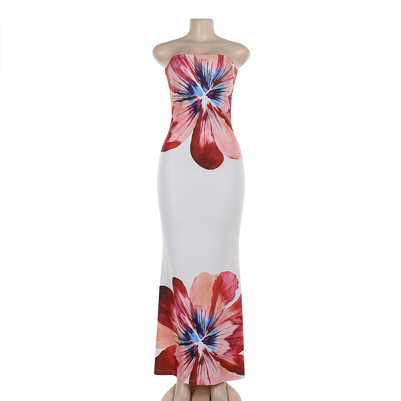  Fitted Bodycon Floral Tube Midi  Dress 