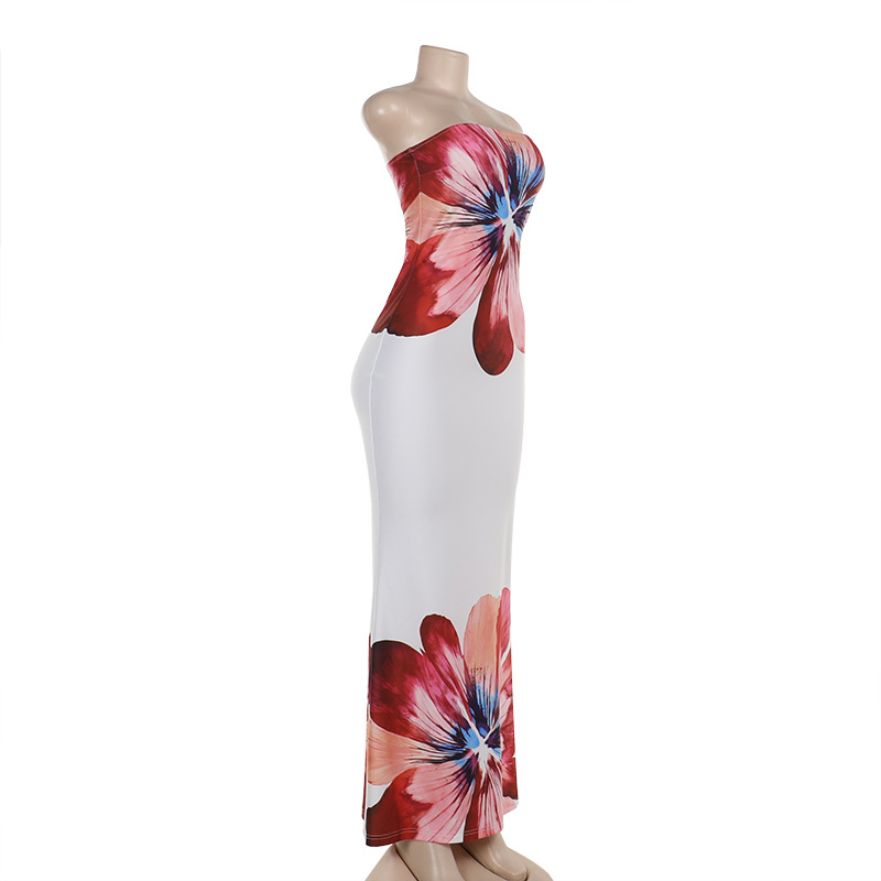  Fitted Bodycon Floral Tube Midi  Dress 