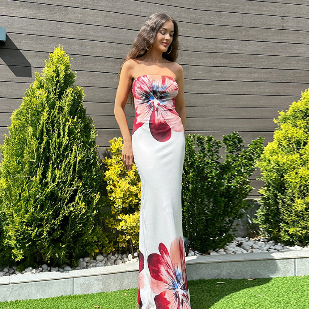  Fitted Bodycon Floral Tube Midi  Dress 