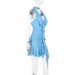 Fitted Sexy Pencil Skirt Gown Ruffle Halter Bodycon Dress 