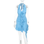 Fitted Sexy Pencil Skirt Gown Ruffle Halter Bodycon Dress 