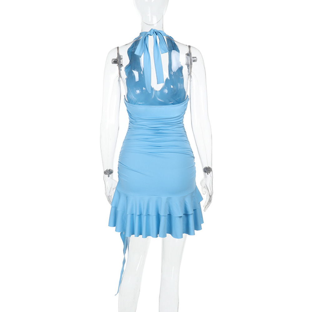 Fitted Sexy Pencil Skirt Gown Ruffle Halter Bodycon Dress 