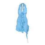 Fitted Sexy Pencil Skirt Gown Ruffle Halter Bodycon Dress 