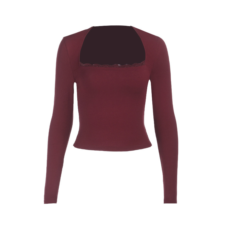 Square Neck Long Sleeve Top – Slim Fit Fitted T-Shirt