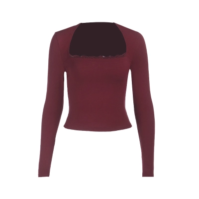 Square Neck Long Sleeve Top – Slim Fit Fitted T-Shirt 01