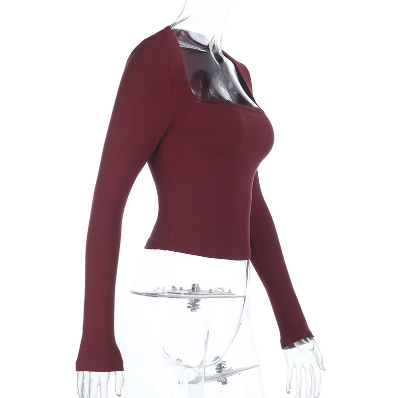 Square Neck Long Sleeve Top – Slim Fit Fitted T-Shirt