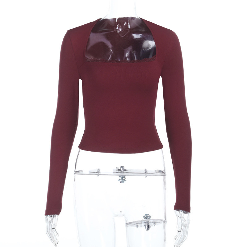 Square Neck Long Sleeve Top – Slim Fit Fitted T-Shirt