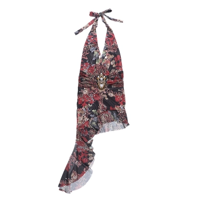 Animal Print Bodycon Deep V Cutout Halter Maxi Dress with Tie Straps 01