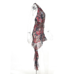 Animal Print Bodycon Deep V Cutout Halter Maxi Dress with Tie Straps