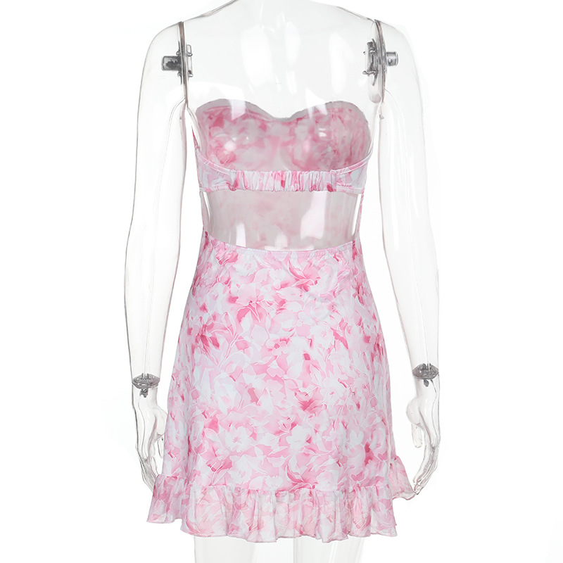 Floral Print Strapless Bow Tie Dress