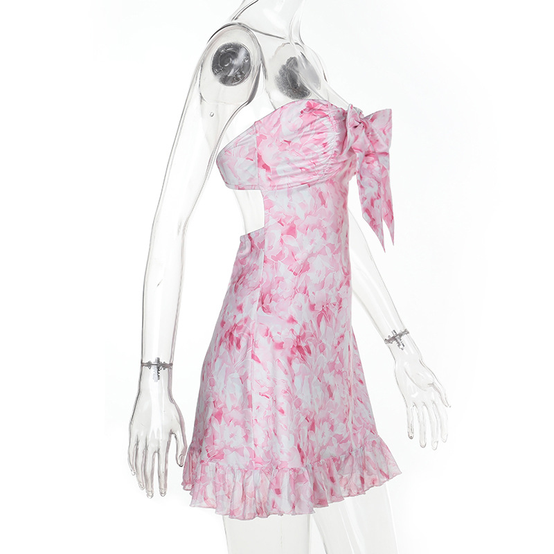 Floral Print Strapless Bow Tie Dress