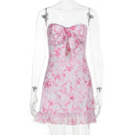 Floral Print Strapless Bow Tie Dress