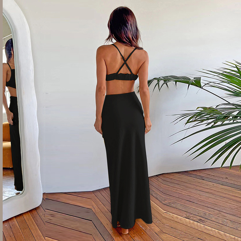 Sexy Vacation with Tie Straps  Backless Halter Dress 