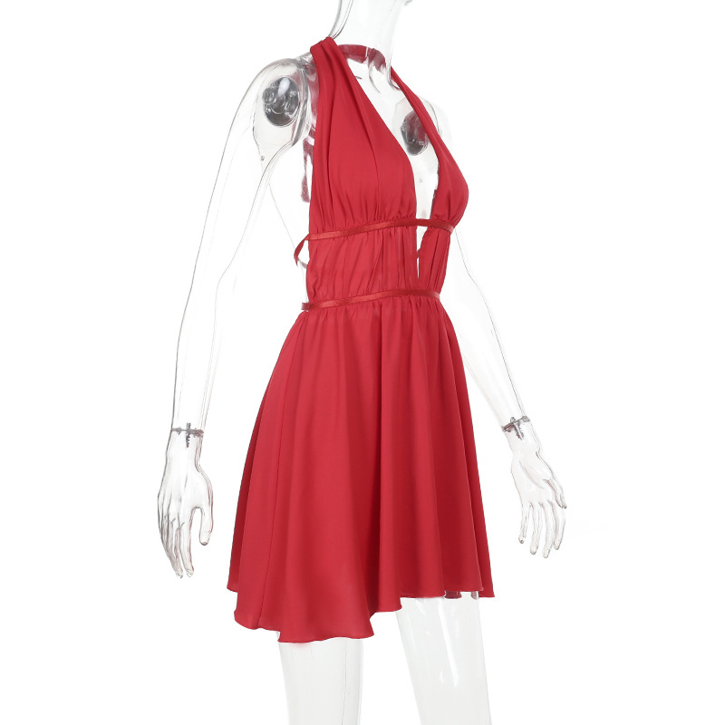  Cutout Halter Backless  Sexy Tropical Maxi Dress with Tie Straps 