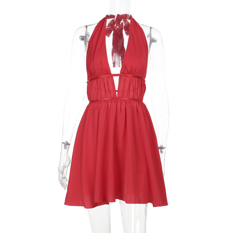  Cutout Halter Backless  Sexy Tropical Maxi Dress with Tie Straps 