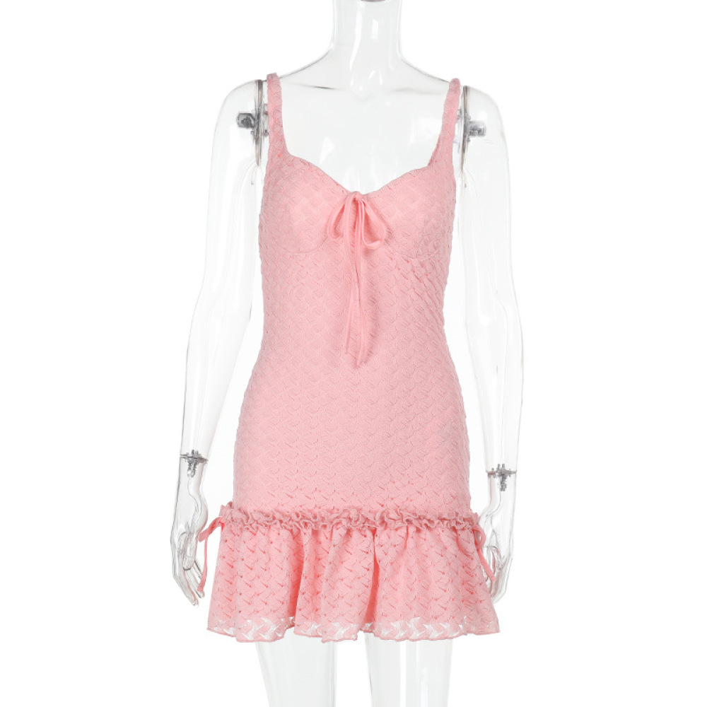  V-Neck Textured Cami French-Inspired Slim Fit Slip Dress