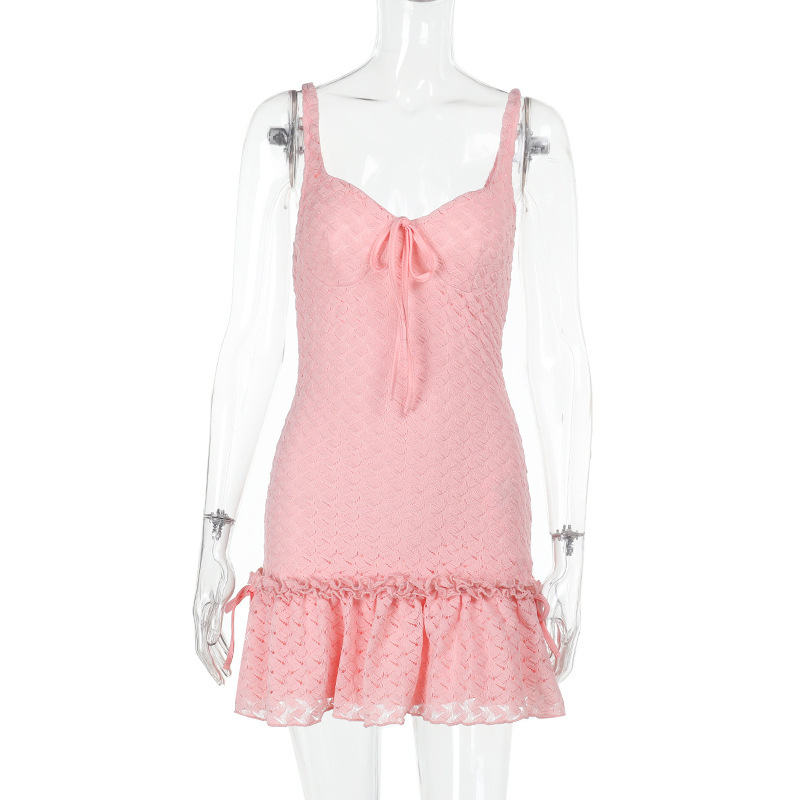  V-Neck Textured Cami French-Inspired Slim Fit Slip Dress