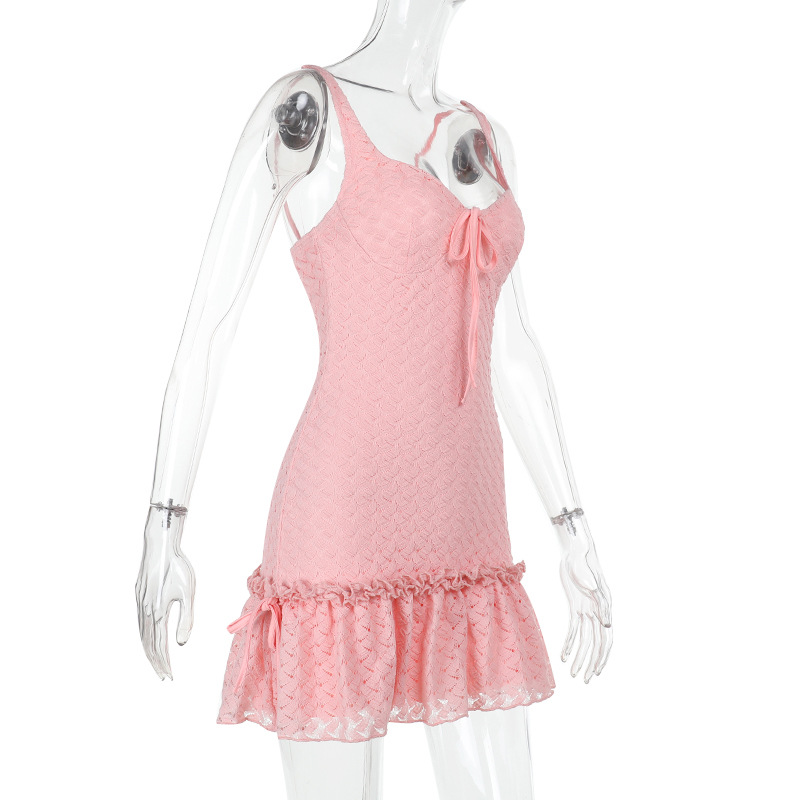  V-Neck Textured Cami French-Inspired Slim Fit Slip Dress