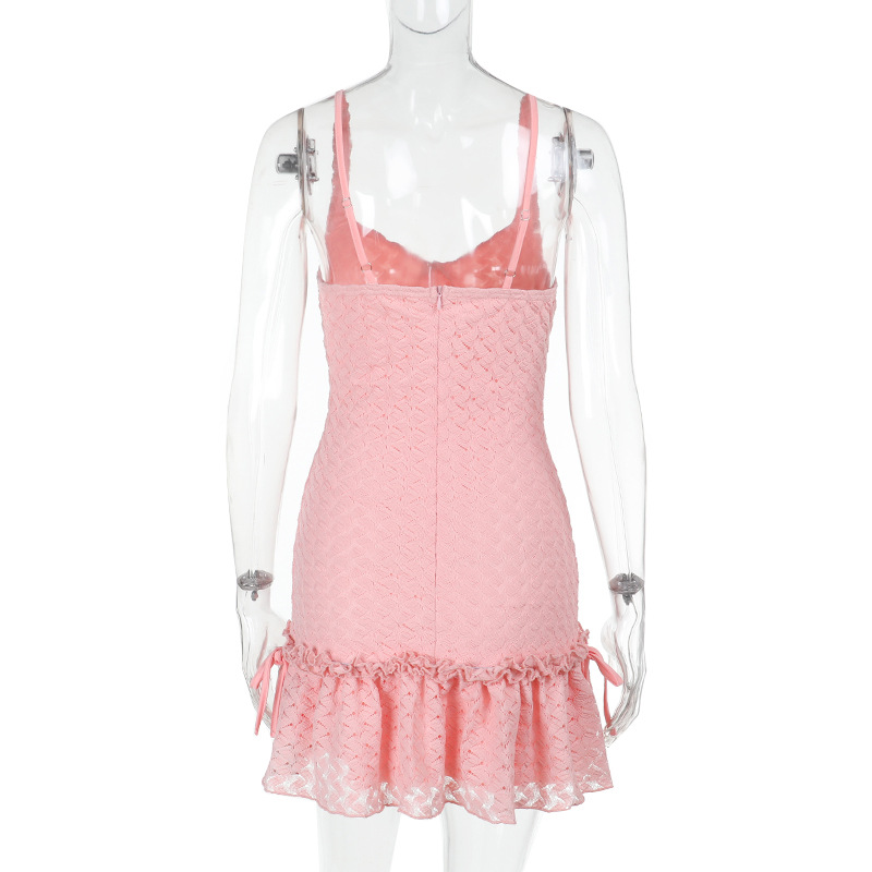  V-Neck Textured Cami French-Inspired Slim Fit Slip Dress