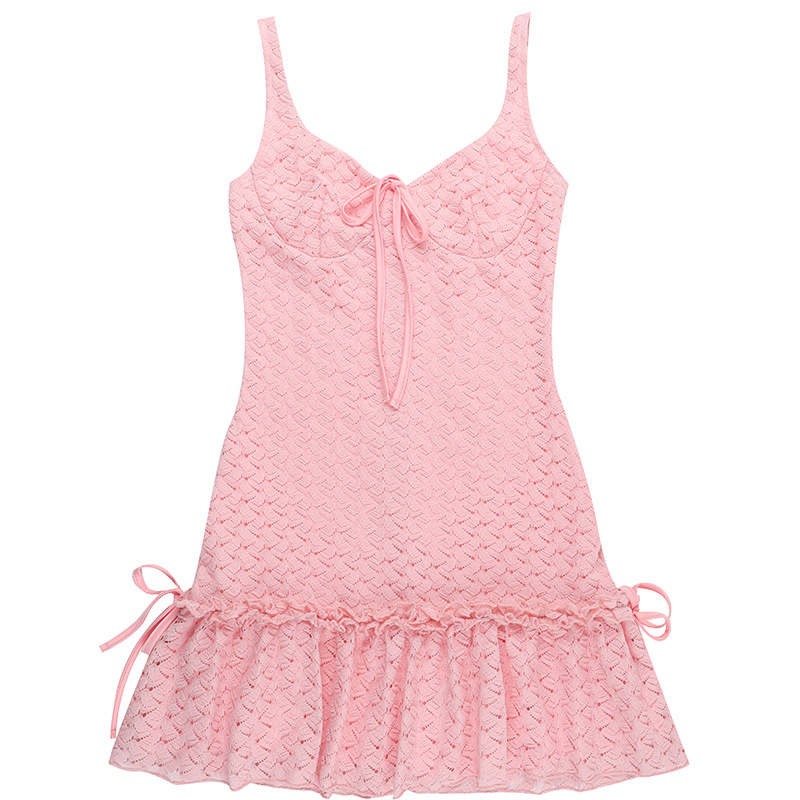  V-Neck Textured Cami French-Inspired Slim Fit Slip Dress