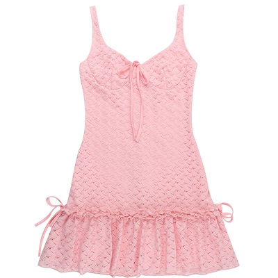  V-Neck Textured Cami French-Inspired Slim Fit Slip Dress 01