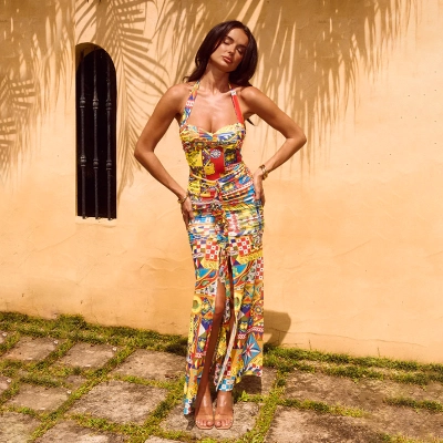  Colorful Halter Maxi High Slit Party Dress with Tie Straps 02