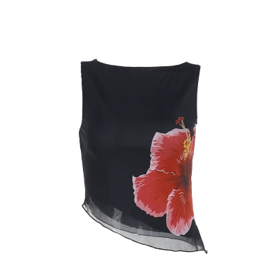 Sexy Print Scoop Neck Sleeveless Crop Tee  01