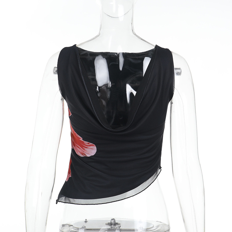 Sexy Print Scoop Neck Sleeveless Crop Tee 