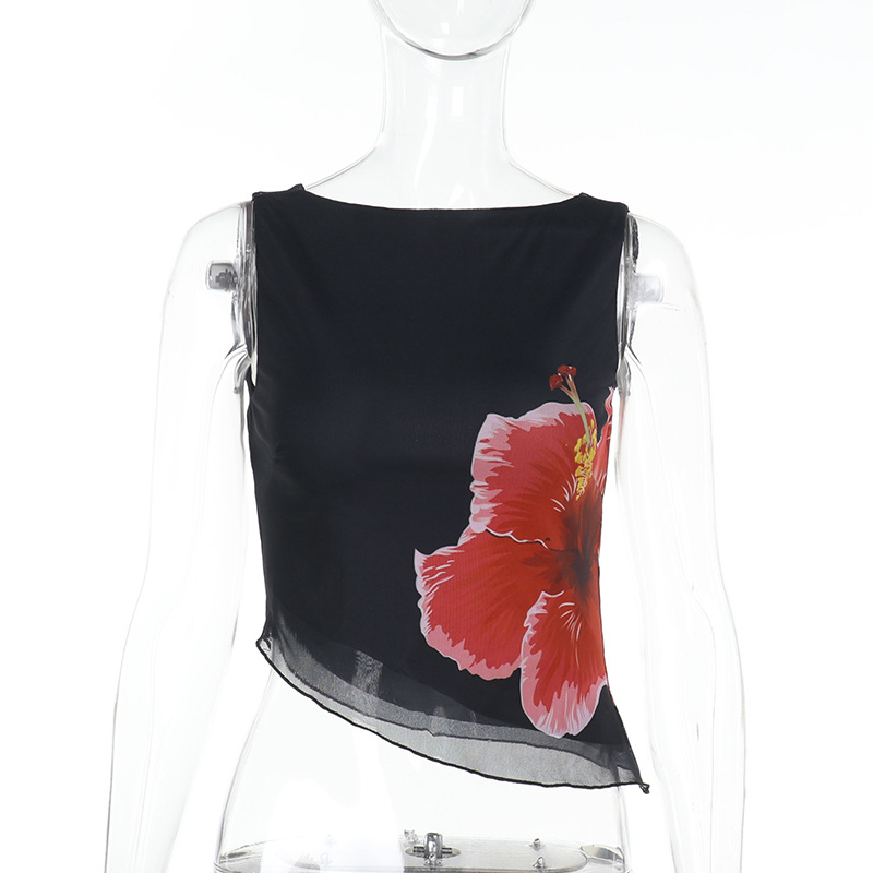 Sexy Print Scoop Neck Sleeveless Crop Tee 