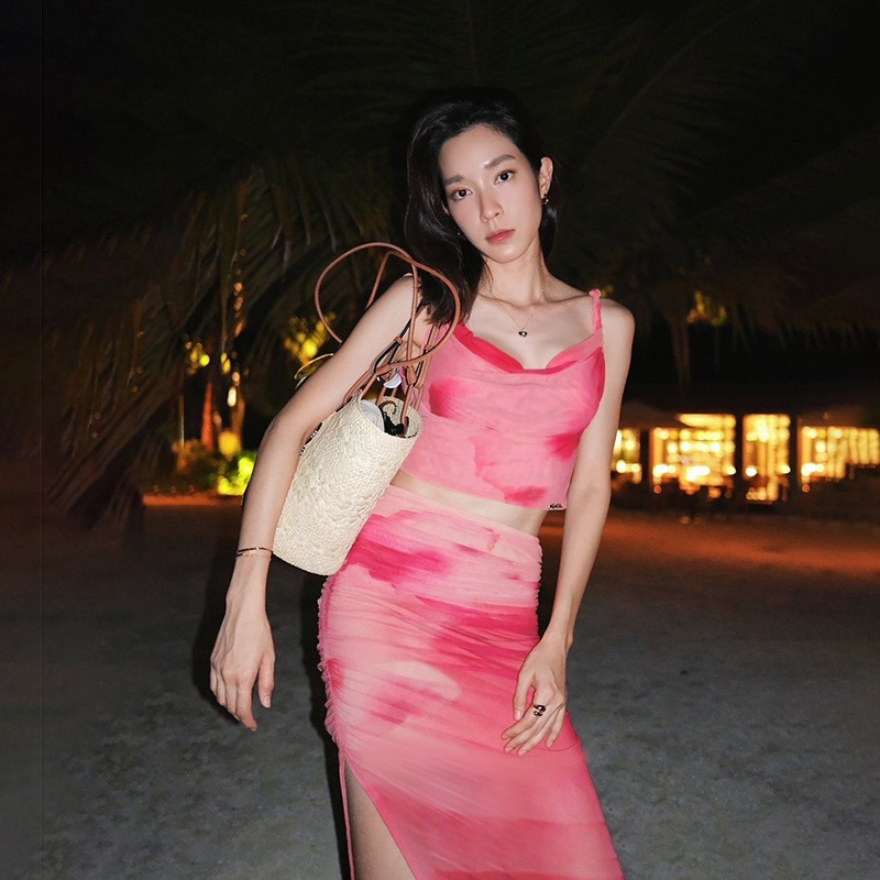 Sheer Floral Ruffle Two-Piece Set