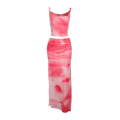 Sheer Floral Ruffle Two-Piece Set 01