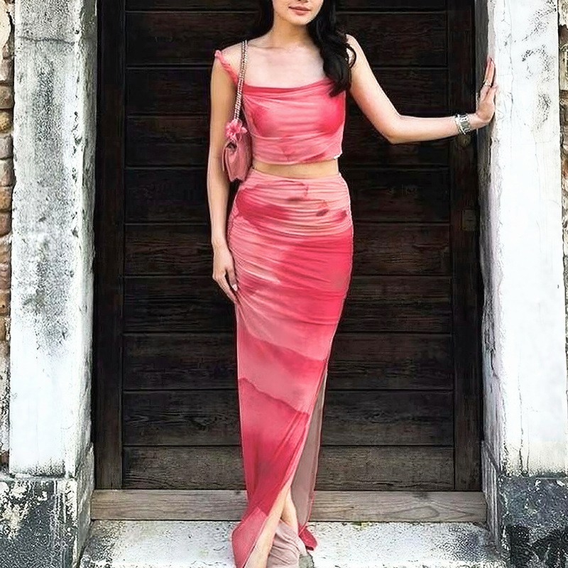 Sheer Floral Ruffle Two-Piece Set