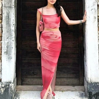 Sheer Floral Ruffle Two-Piece Set 02