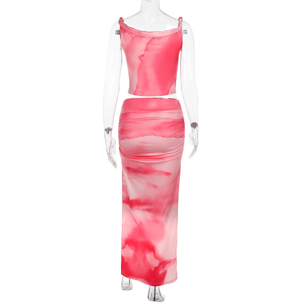 Sheer Floral Ruffle Two-Piece Set