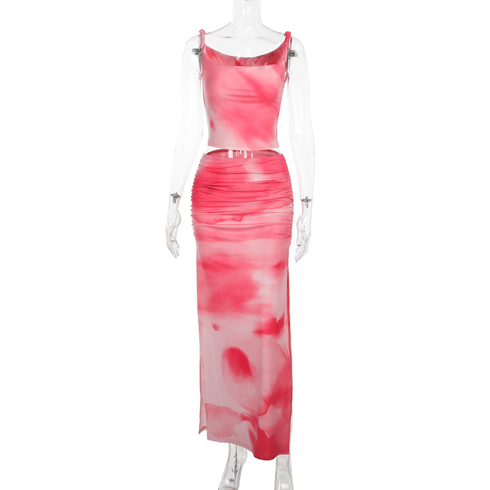 Sheer Floral Ruffle Two-Piece Set