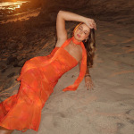 Off-Shoulder Tied Ribbon Chiffon Printed Maxi Dress