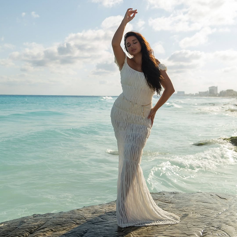 Western Style Ruched Slit Detail Tank Maxi Dress