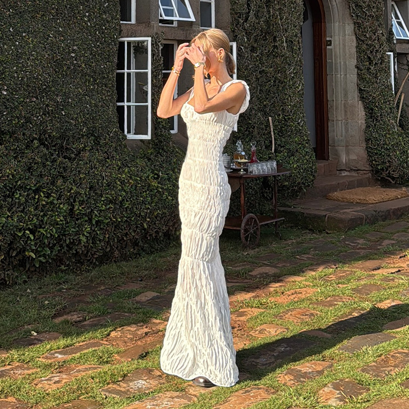 Western Style Ruched Slit Detail Tank Maxi Dress