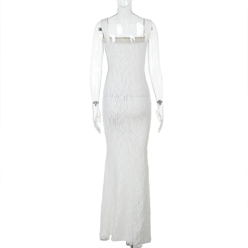 Western Style Ruched Slit Detail Tank Maxi Dress