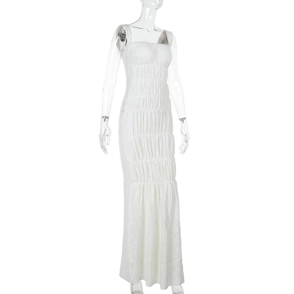 Western Style Ruched Slit Detail Tank Maxi Dress