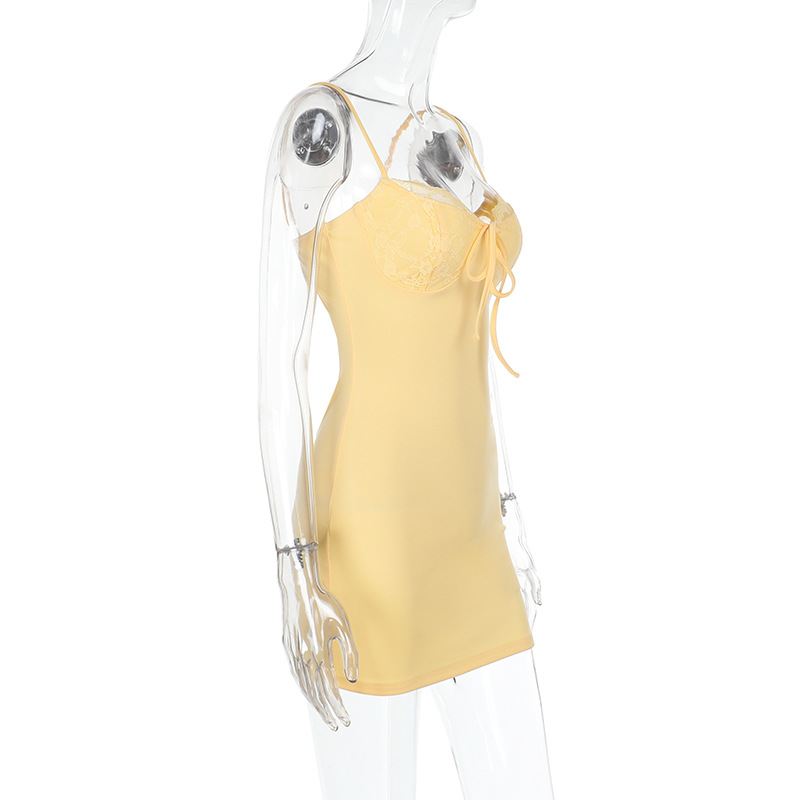 Spaghetti Strap Lace Trim Bodycon Split Maxi Dress