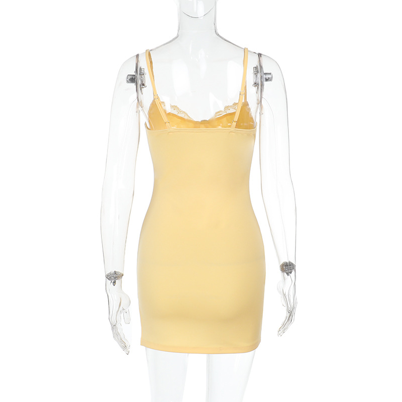 Spaghetti Strap Lace Trim Bodycon Split Maxi Dress