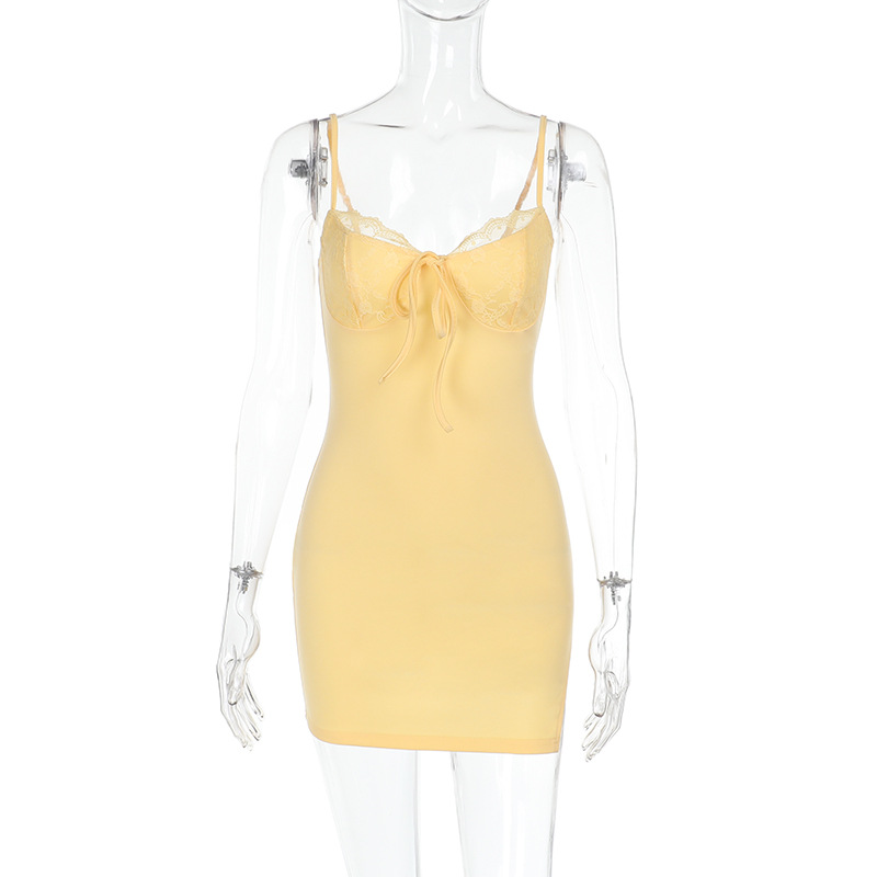 Spaghetti Strap Lace Trim Bodycon Split Maxi Dress