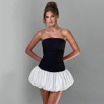 Strapless Puff Sleeve A-Line Maxi Dress