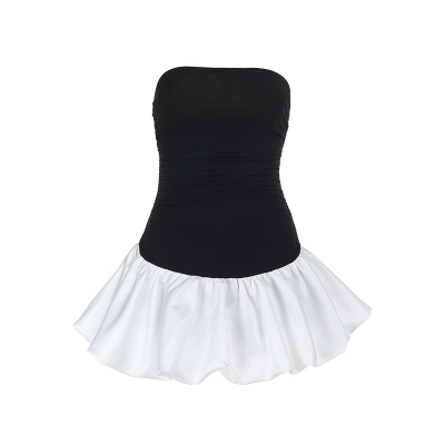 Strapless Puff Sleeve A-Line Maxi Dress 01