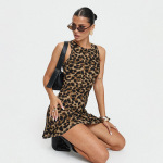  Animal Print Sleeveless Slip Maxi Dress
